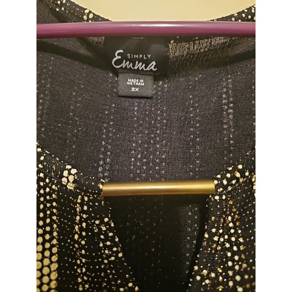 Elegant Black Gold Shimmer 3/4 Sleeve Party Top Size 2X by‎ Simply Emma - Picture 2 of 8